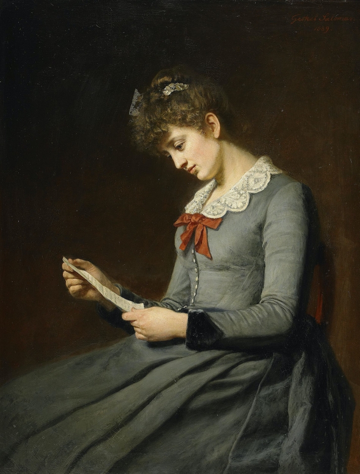 painting of a woman reading a love letter