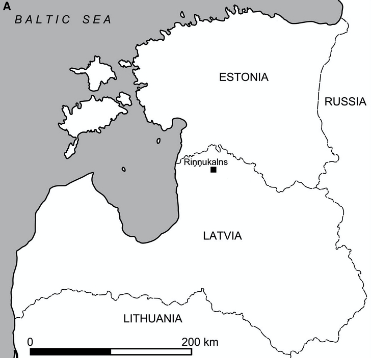 location of bones of first ever plague victim in Latvia