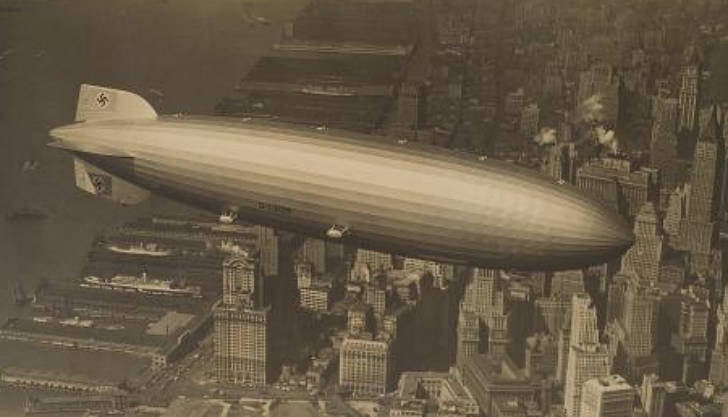 Hindenburg flying over NYC in 1936