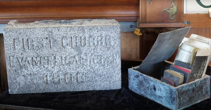 time capsule and cornerstone from German Evangelical Church in Seattle