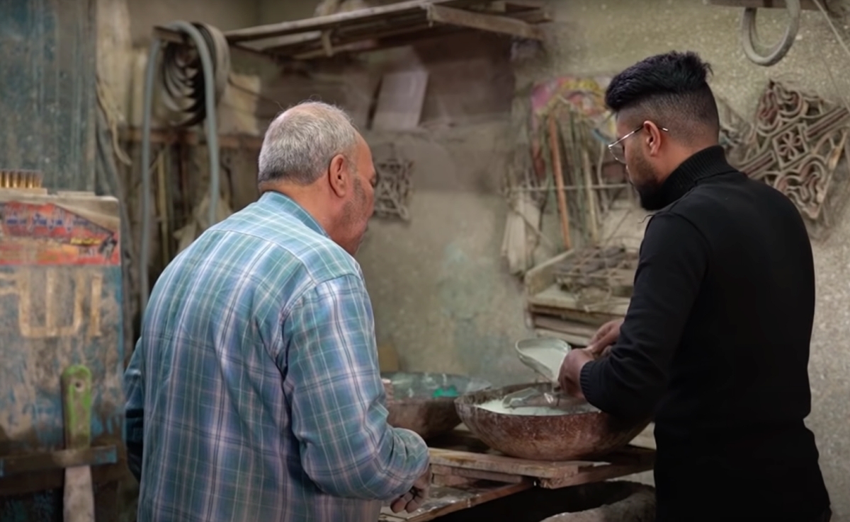 Egyptian tile maker Saied Hussain with an apprentice