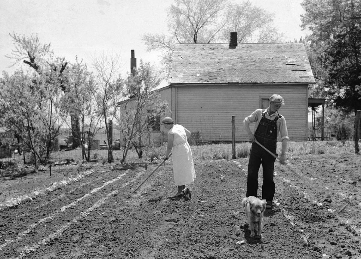 1930s couple gardening