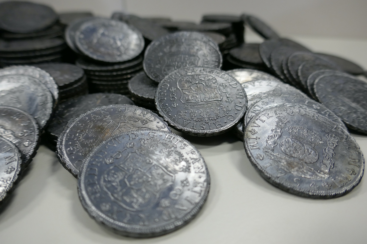 Pillar dollar pieces of eight recovered from the Jeanne Elisabeth shipwreck 