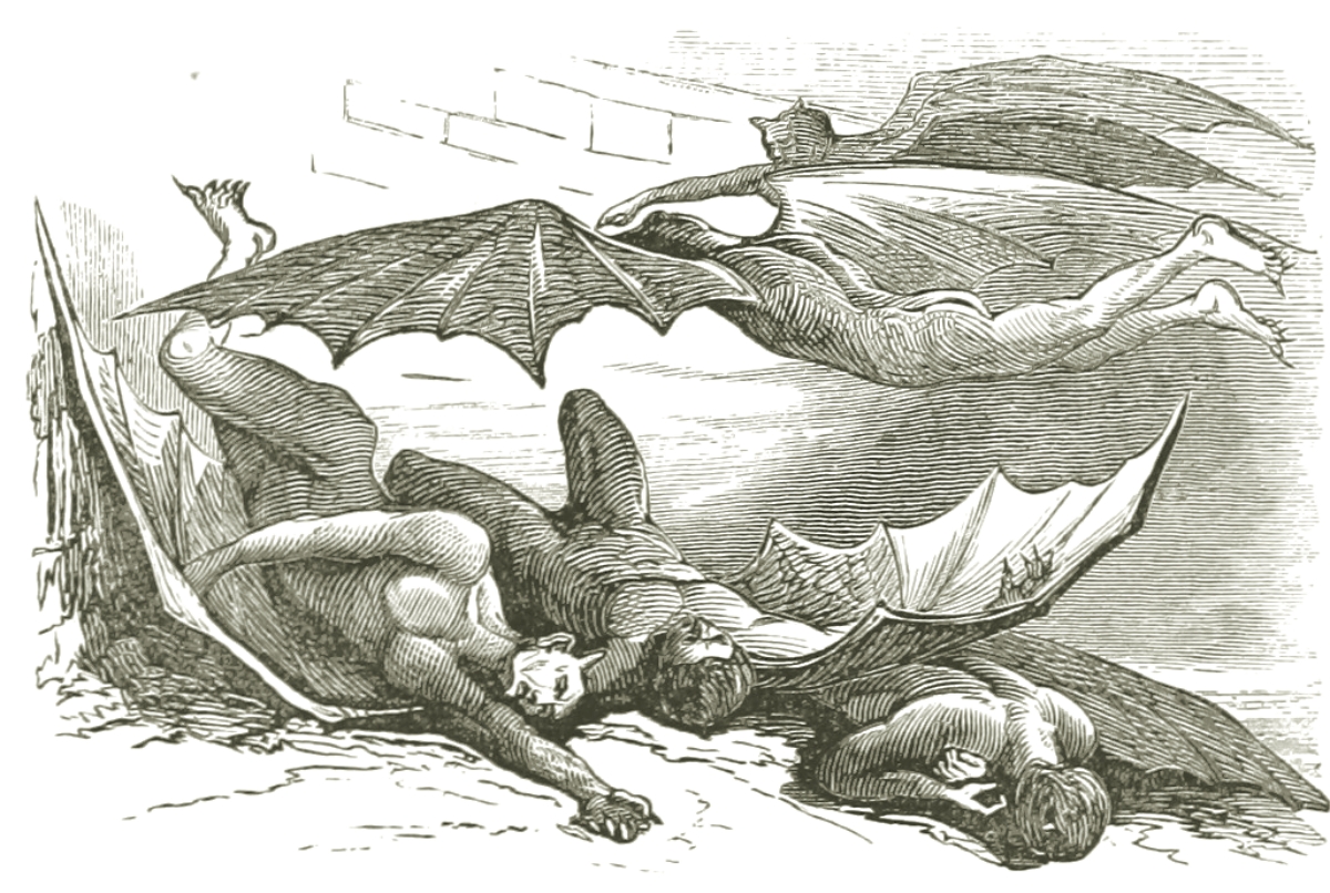 engraving of a group of vampires from 1869