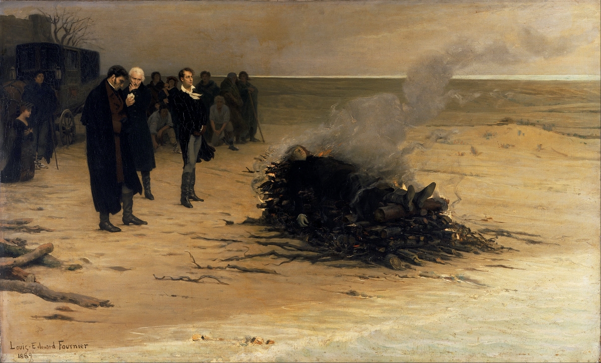 painting of the funeral pyre of Percy Shelley