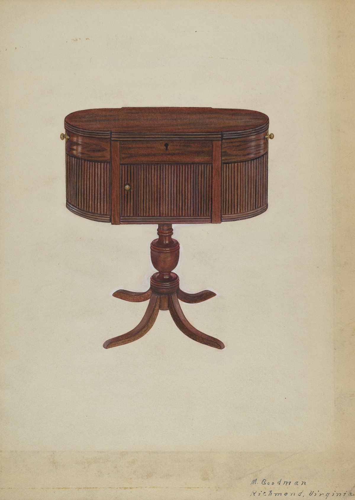 drawing of Duncan Phyfe sewing table from 1815