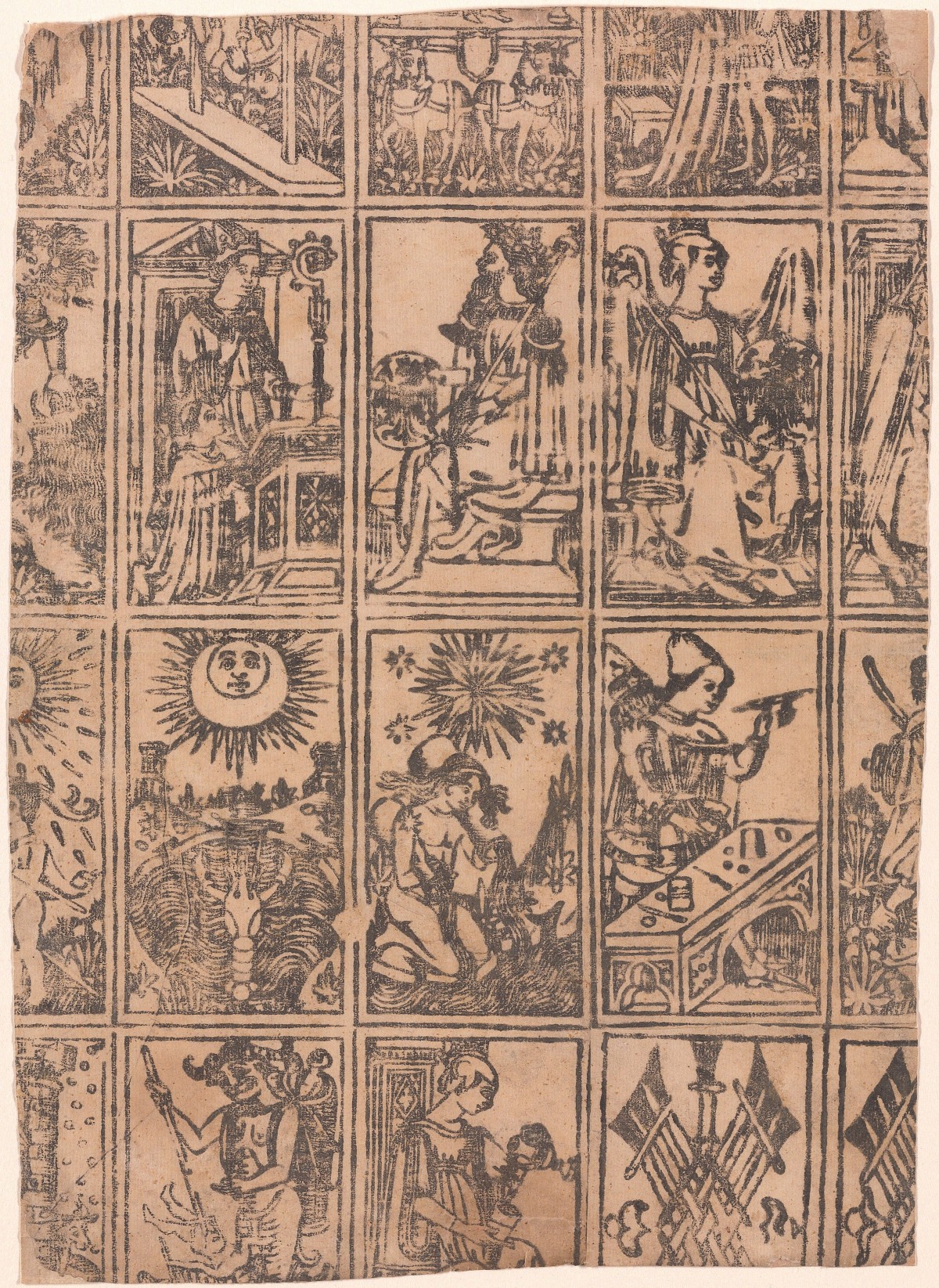 Milan 1500 tarot deck all on one sheet