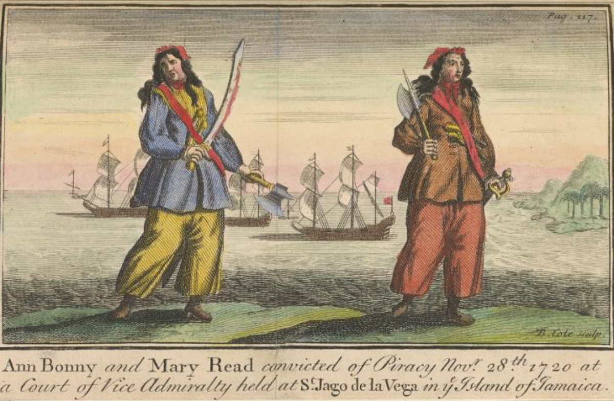 colored engraving of Anne Bonny and Mary Read