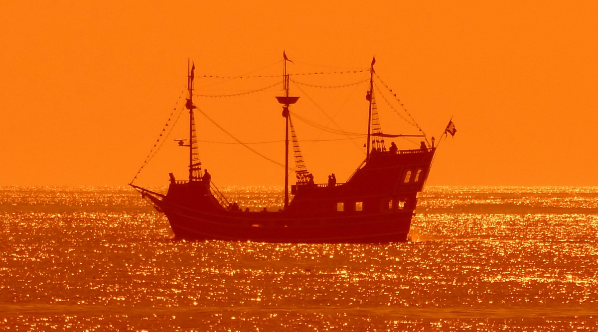 pirate ship photo against sunset