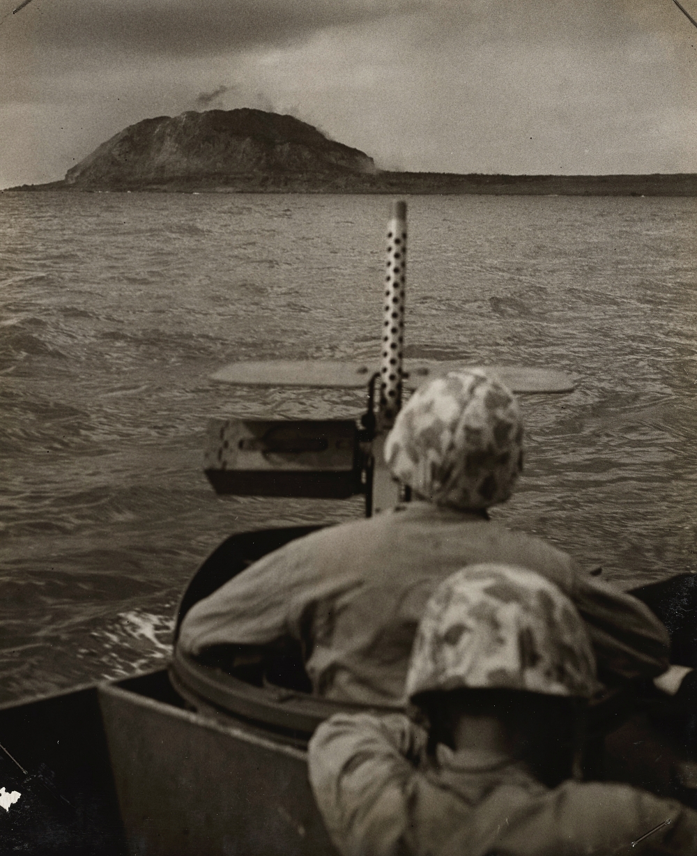 gunfire exchange between US forces at sea and Japanese forces on land at Iwo Jima