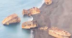 beached WWII shipwrecks at Iwo Jima feat img 1
