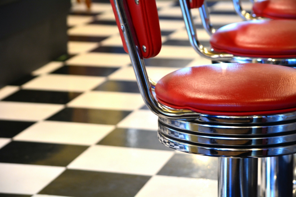 vintage diner in red white and black