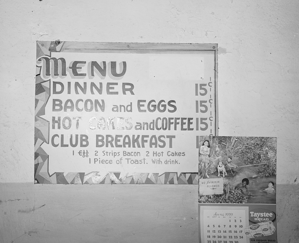 1930s restaurant menu showing 15 cent meals