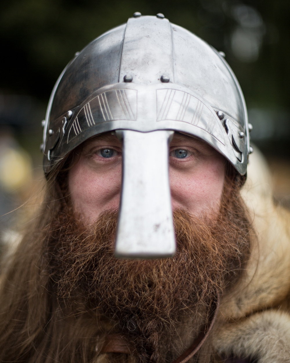 Viking helmet on modern day man
