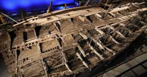 hull of the Mary Rose ship on display