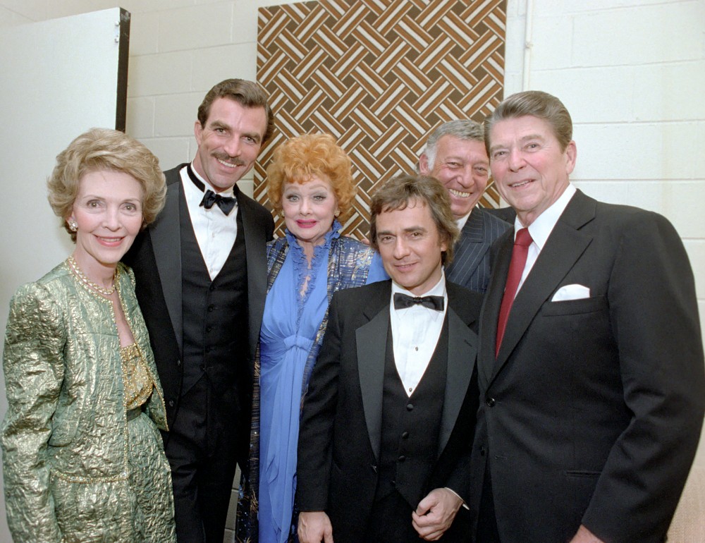 Tom Selleck with the Reagans and Lucille Ball in 1983