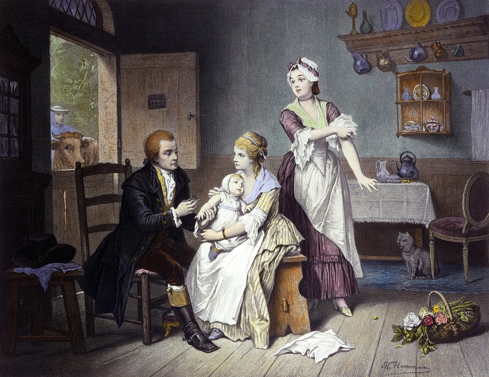 engraving of Dr Jenner giving smallpox varoilations