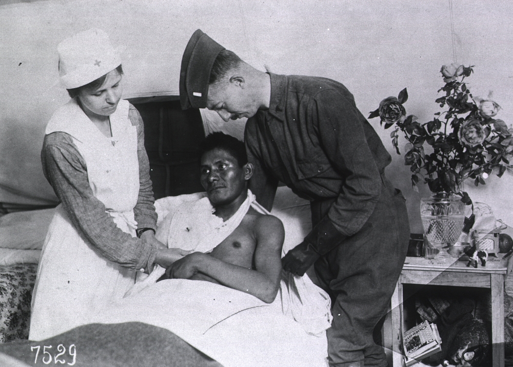 Wounded Choctaw soldier in a French hospital WWI