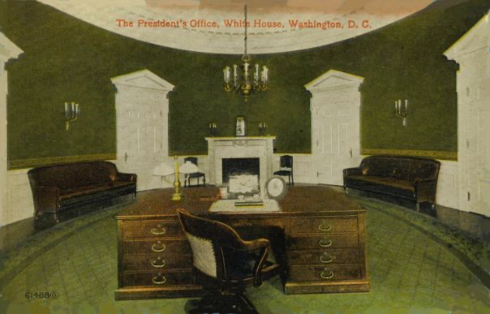 Taft colorized Oval Office photo on postcard
