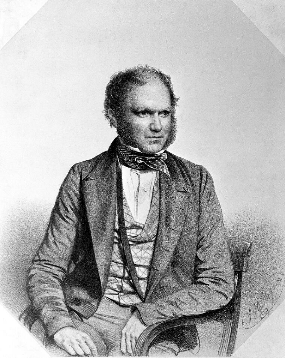 engraving of Charles Darwin at age 40