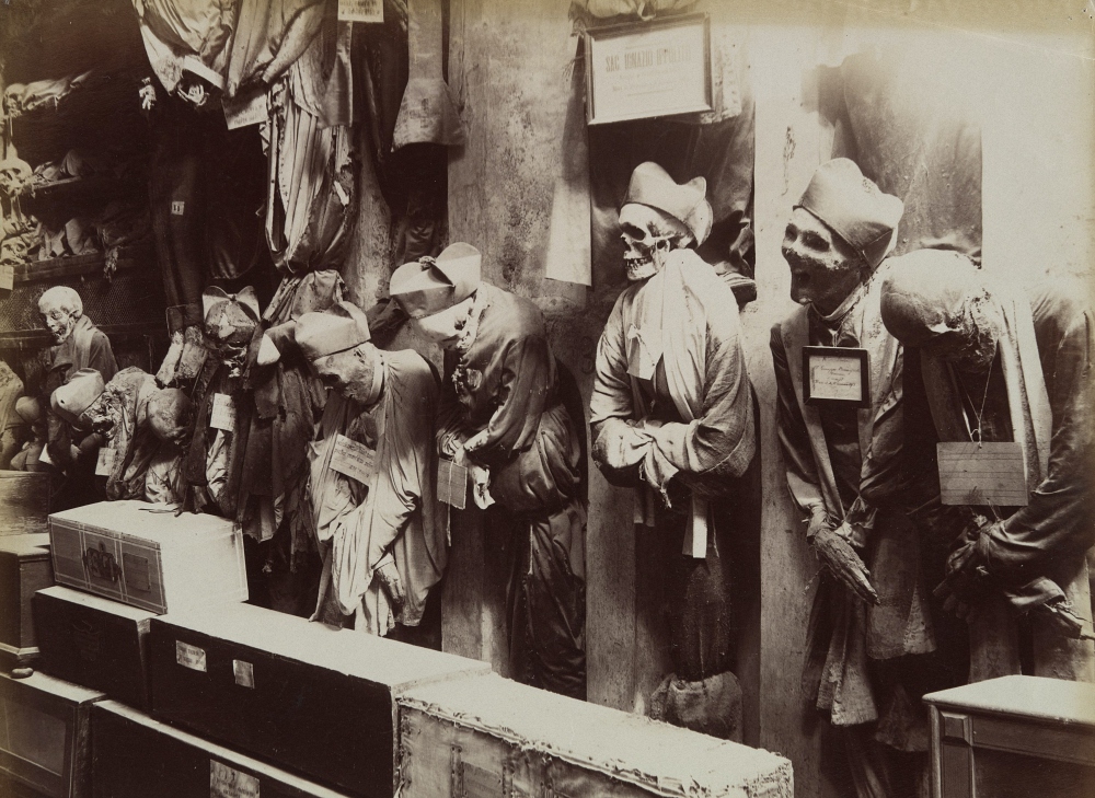 late 19th cent photo of the Cappucini Catacombs in Palermo