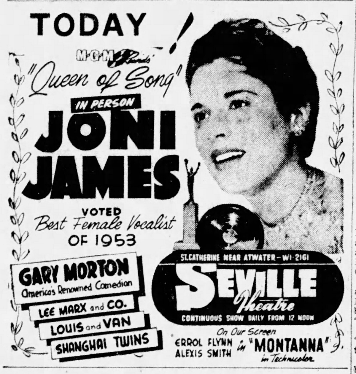 Joni James 1953 concert poster