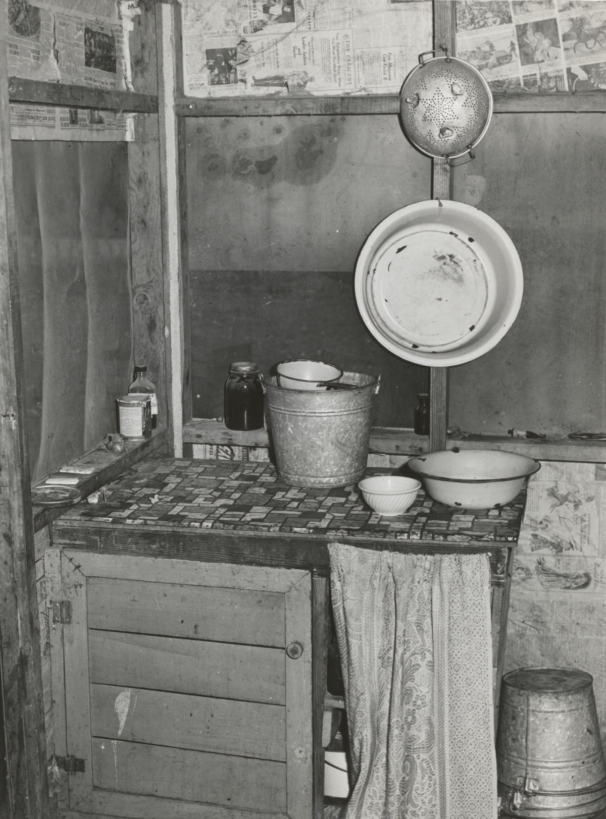 dishwashing area in 19603s house with no sink or running water