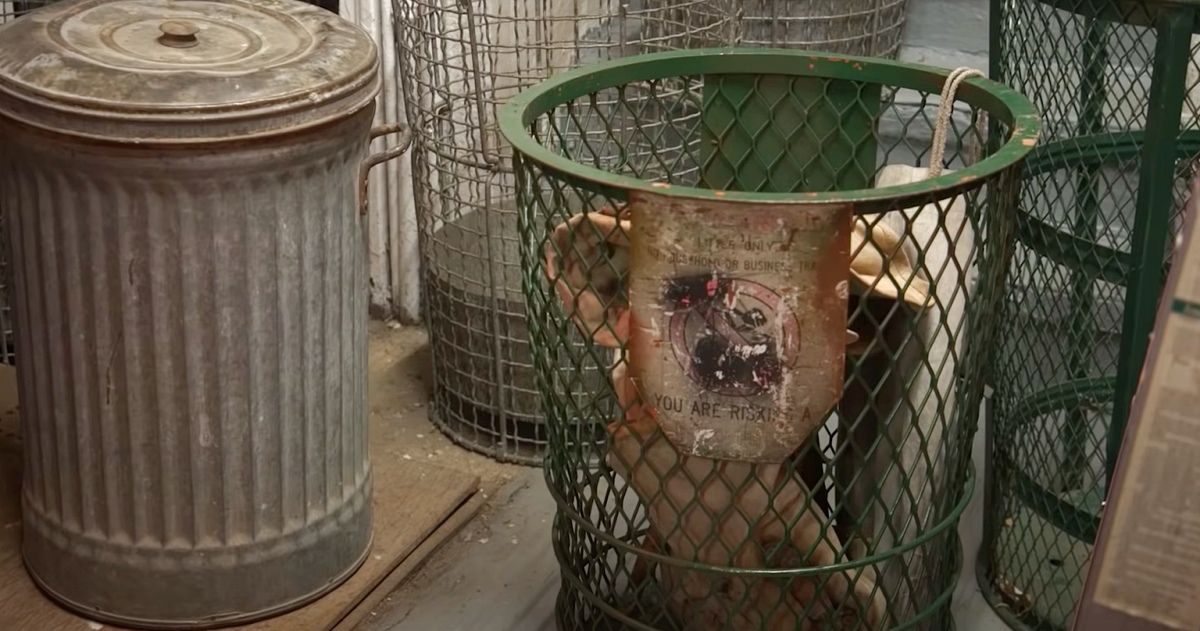old trash cans used as movie props