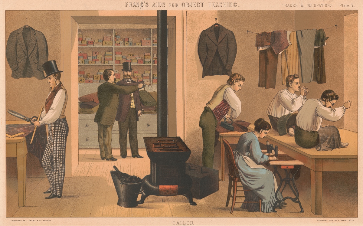 illustration of an 1870s tailor shop