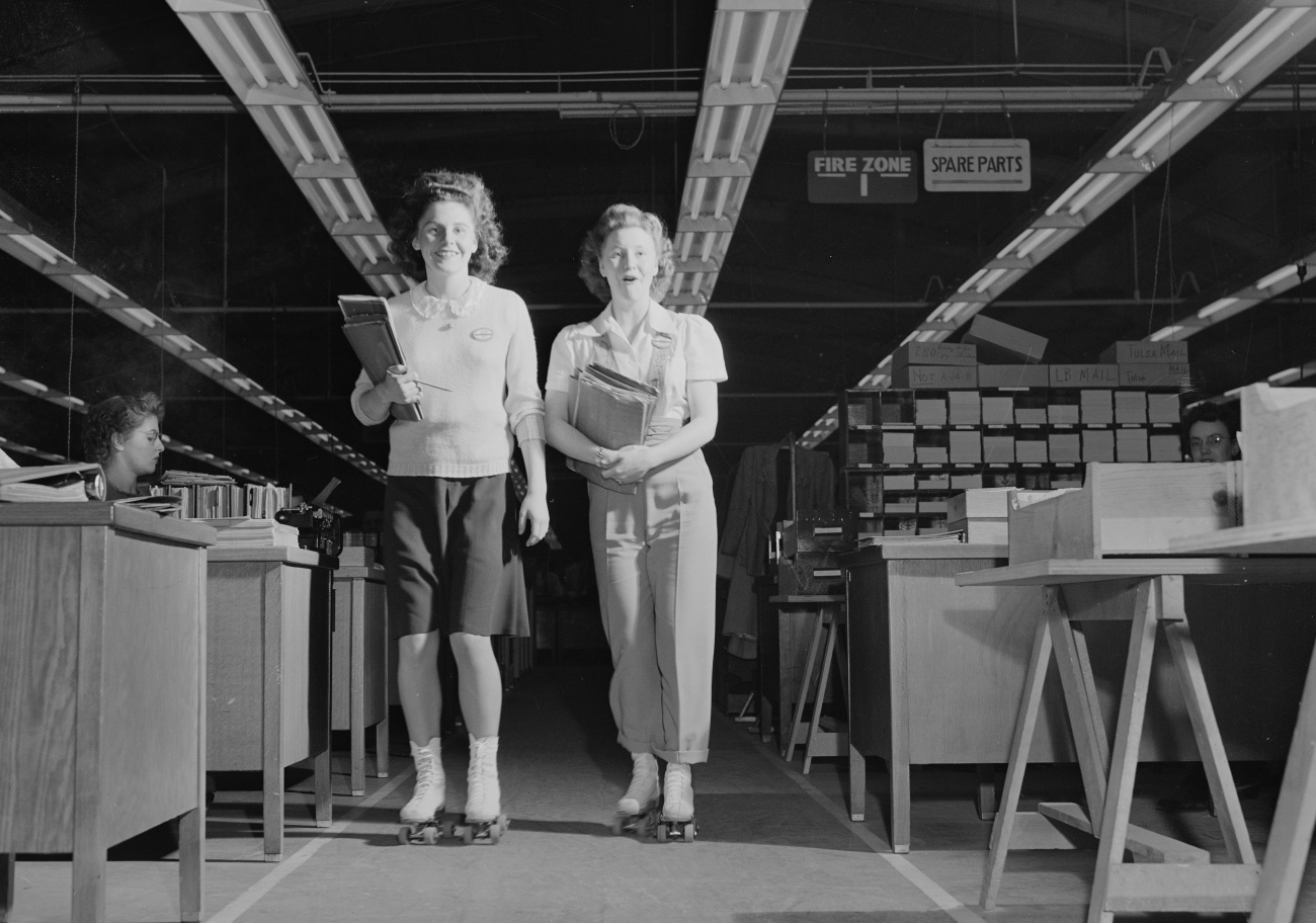 WWII roller skating clerks