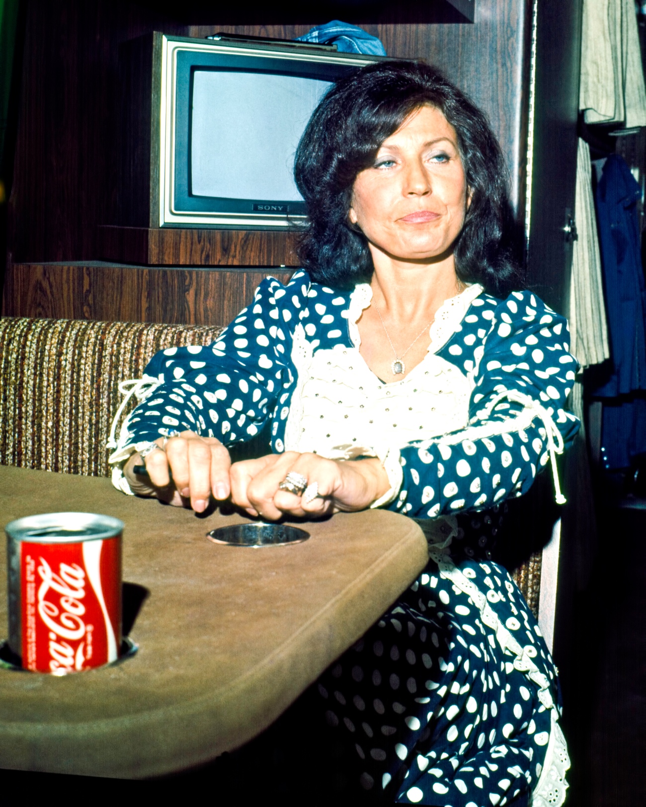 Loretta Lynn on a tour bus