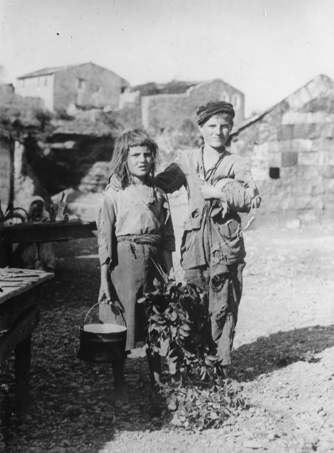 1920 children in Montenegro wearing gunny sack clothing