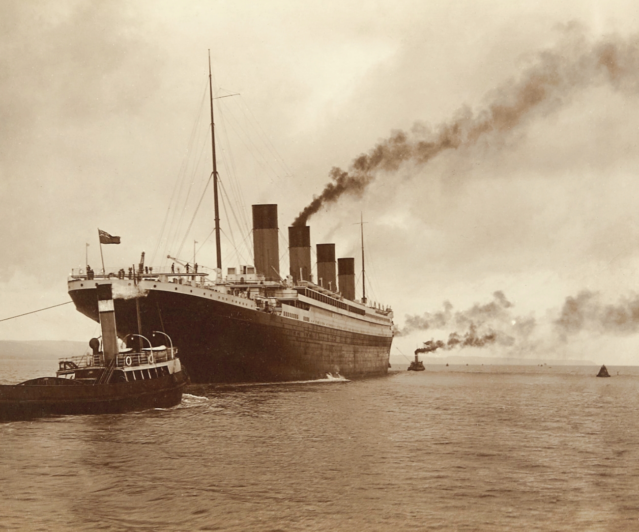 Titanic in 1912 surrounded by other boats
