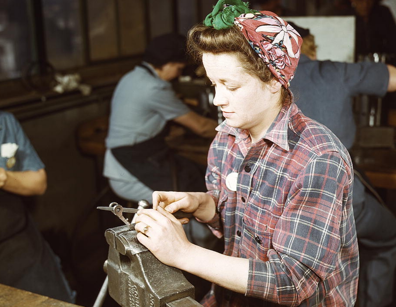 1943 female factory worker color photograph