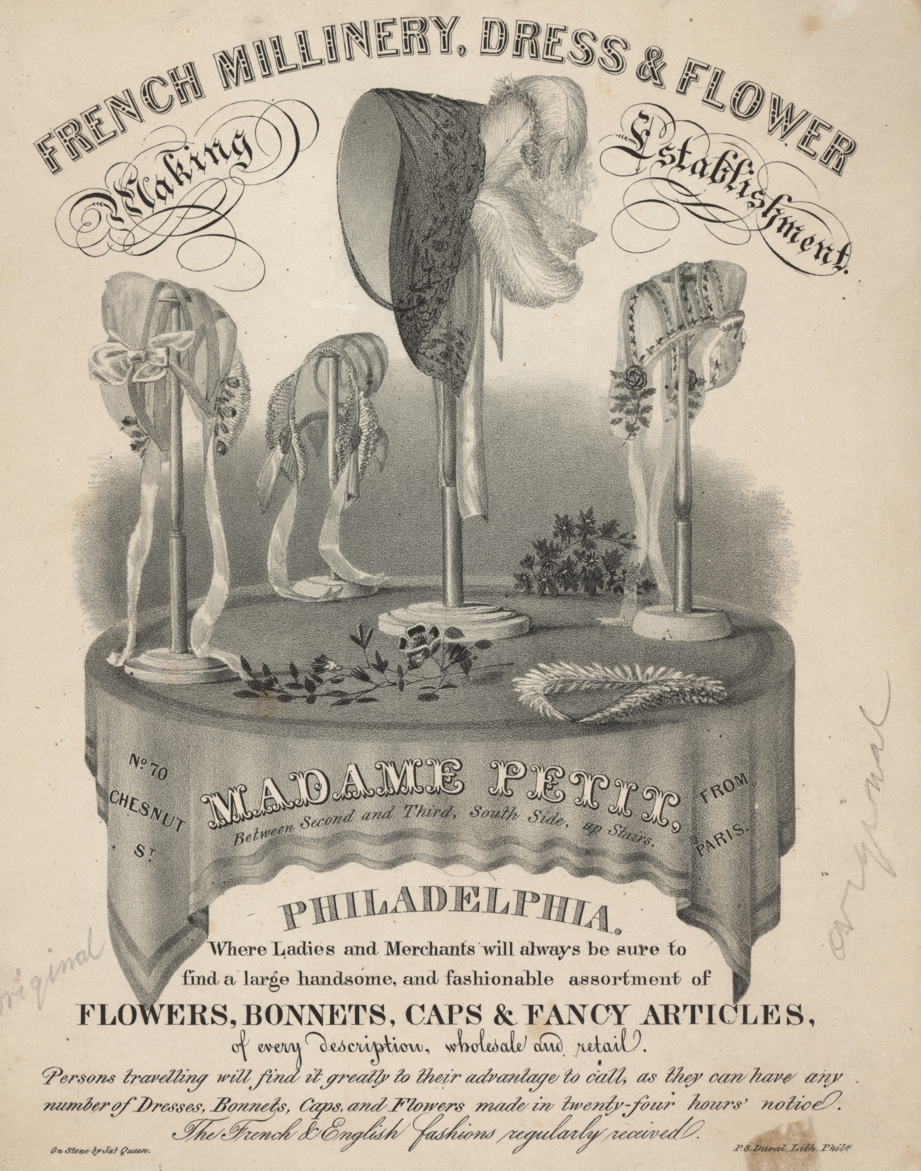 hat shop advertisement 1845