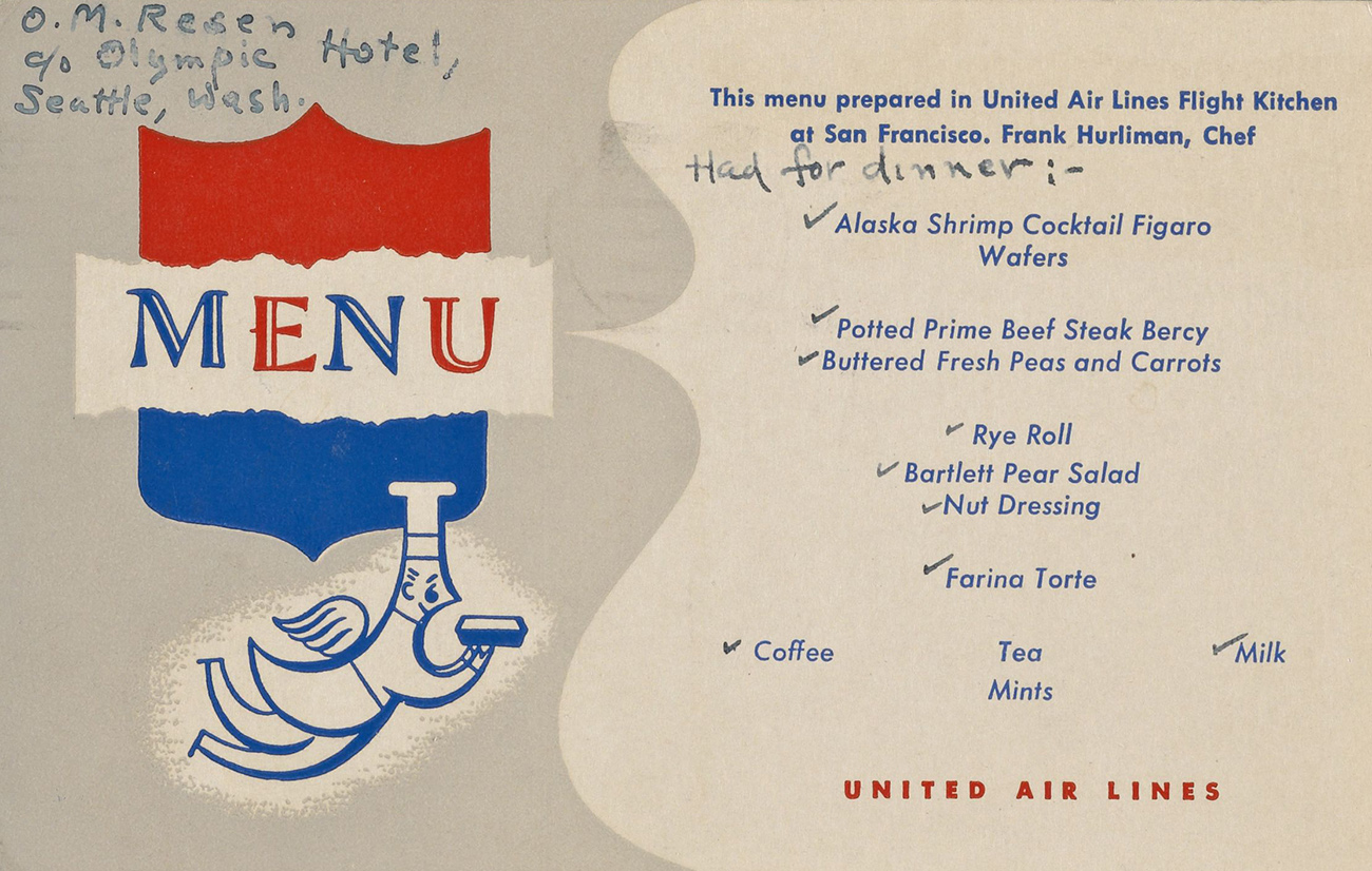 1949 United Airlines menu