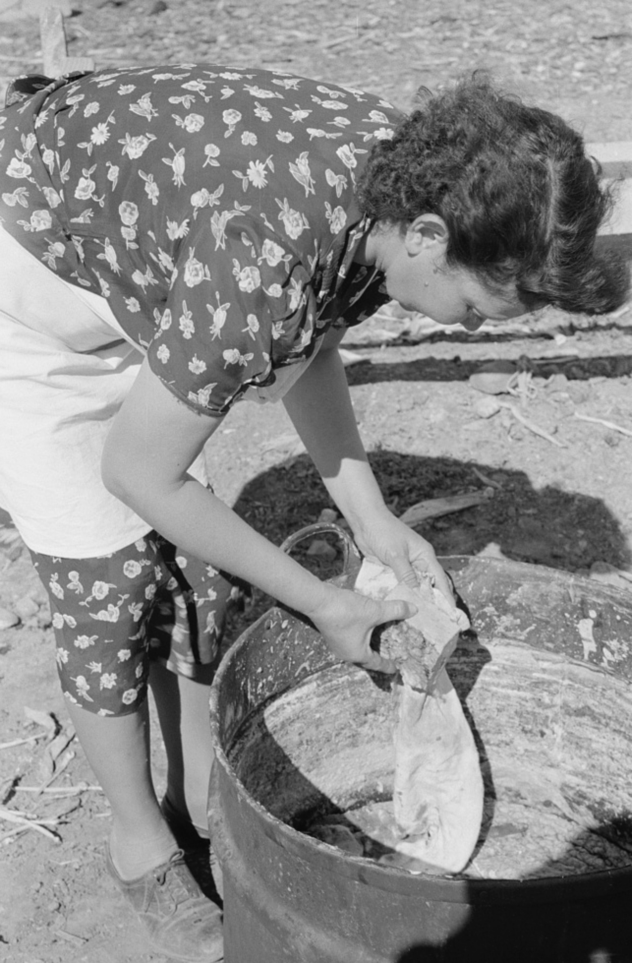 Woman Making Soap Outside