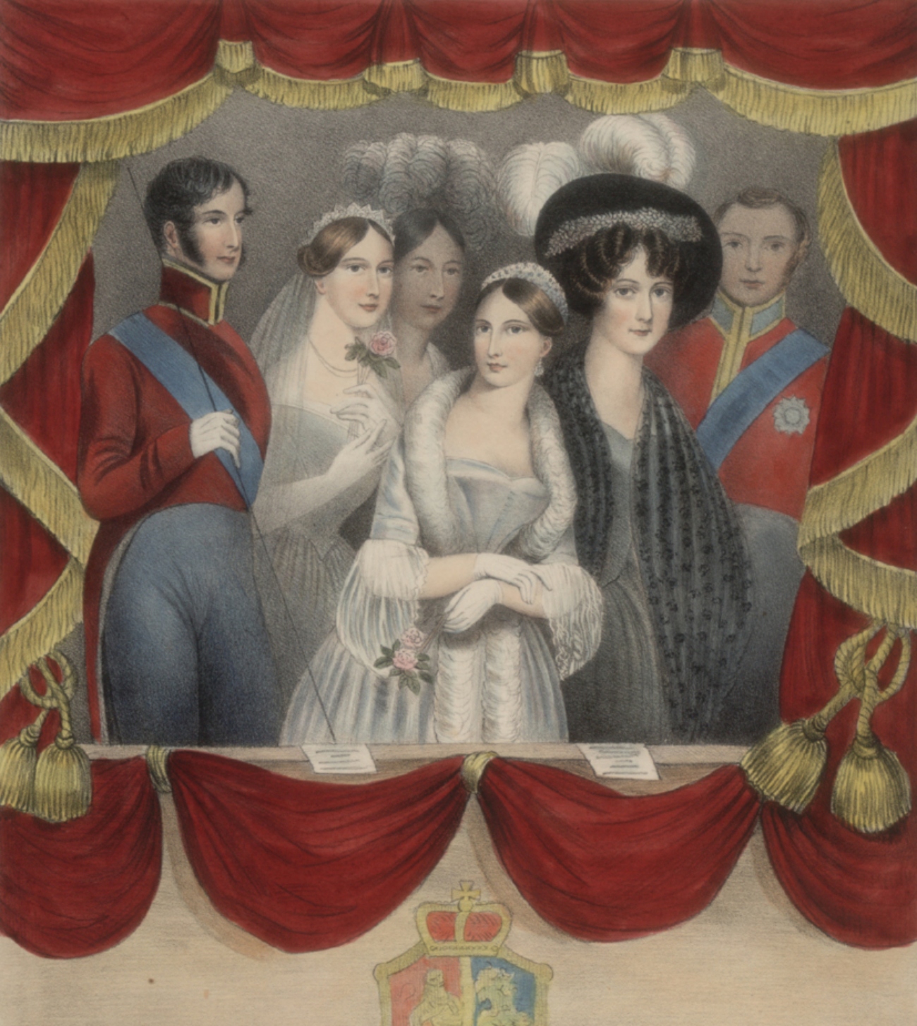 Illustration of Young Queen Victoria with Her Mother at the Theater