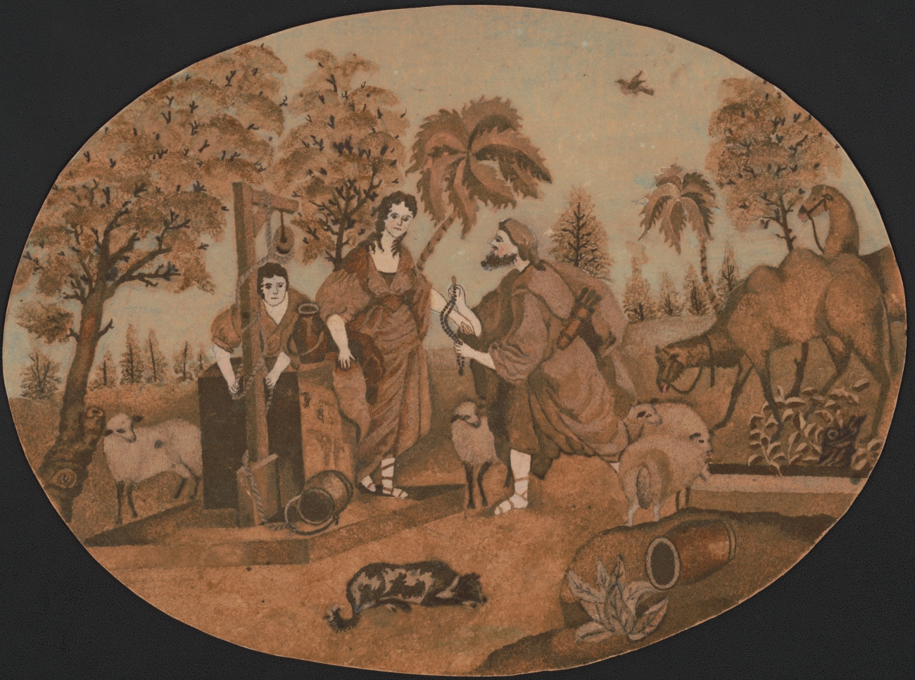 Traveler at Well Vintage Print