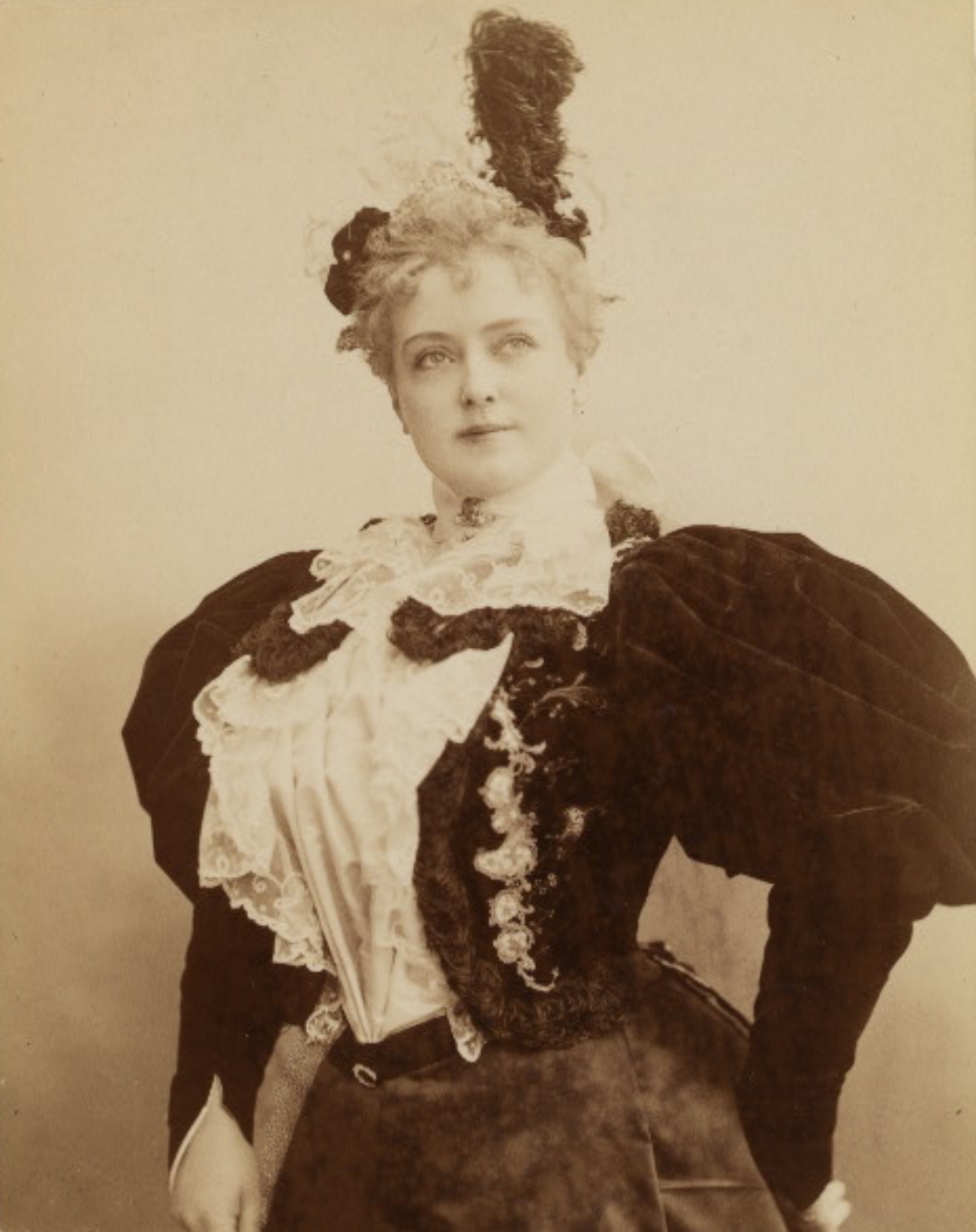 1896 Portrait of Woman Wearing Giant Velvet Gigot Sleeves