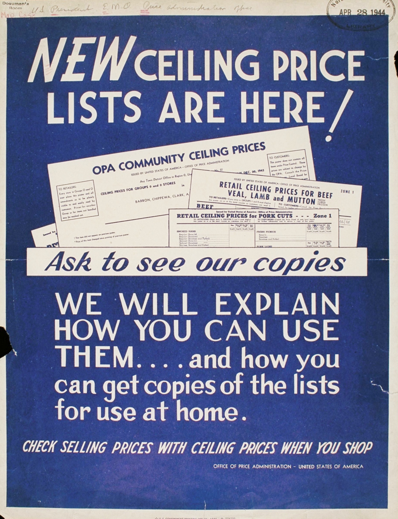 1944 OPA Ceiling Price Poster