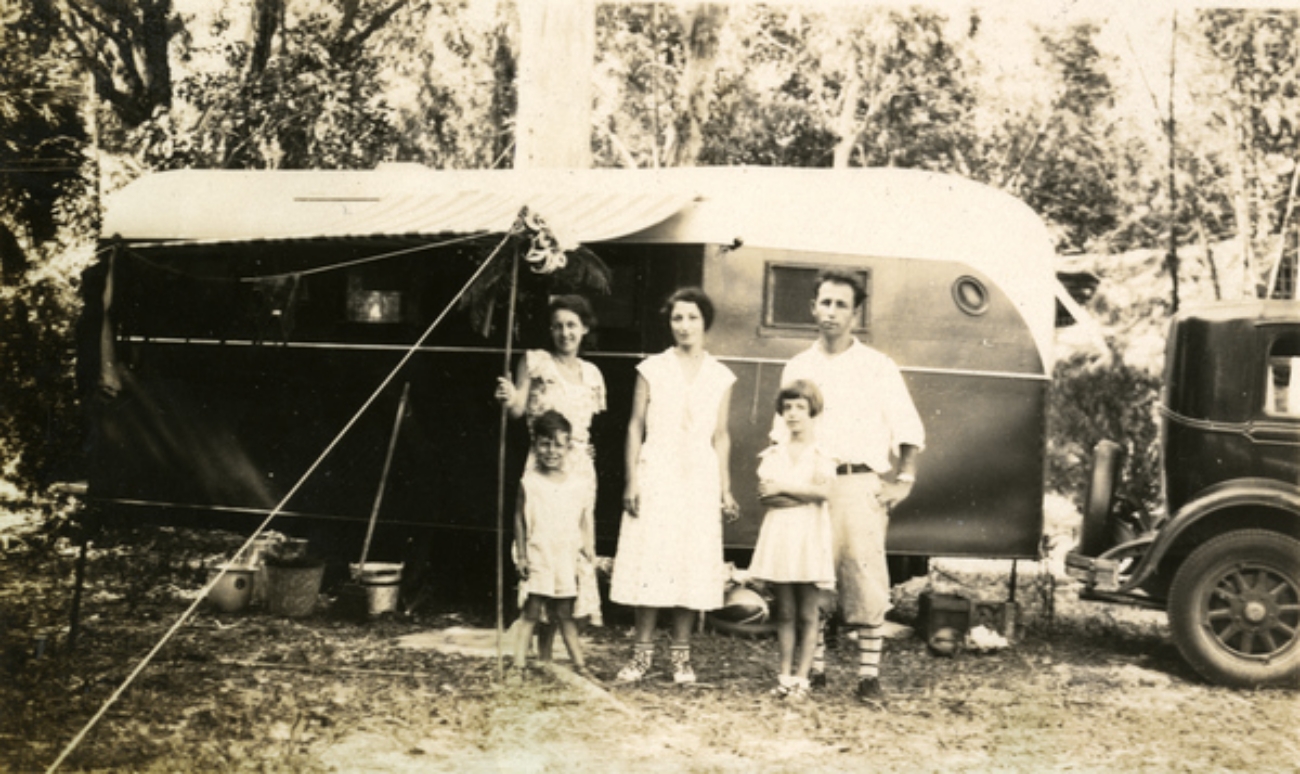 1920s Camper Trailer and Family
