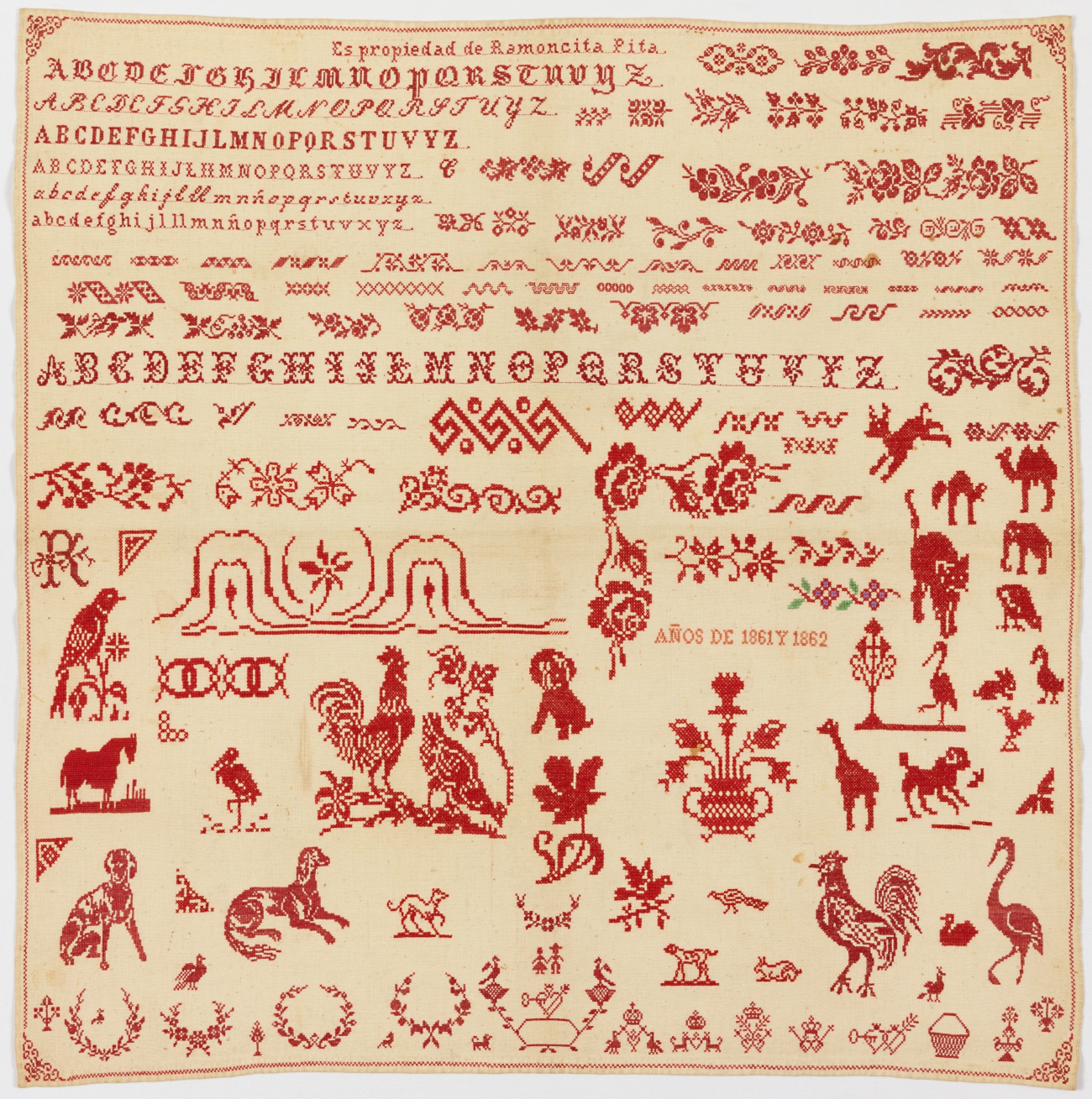 1862 Redwork Sampler from Mexico 1862