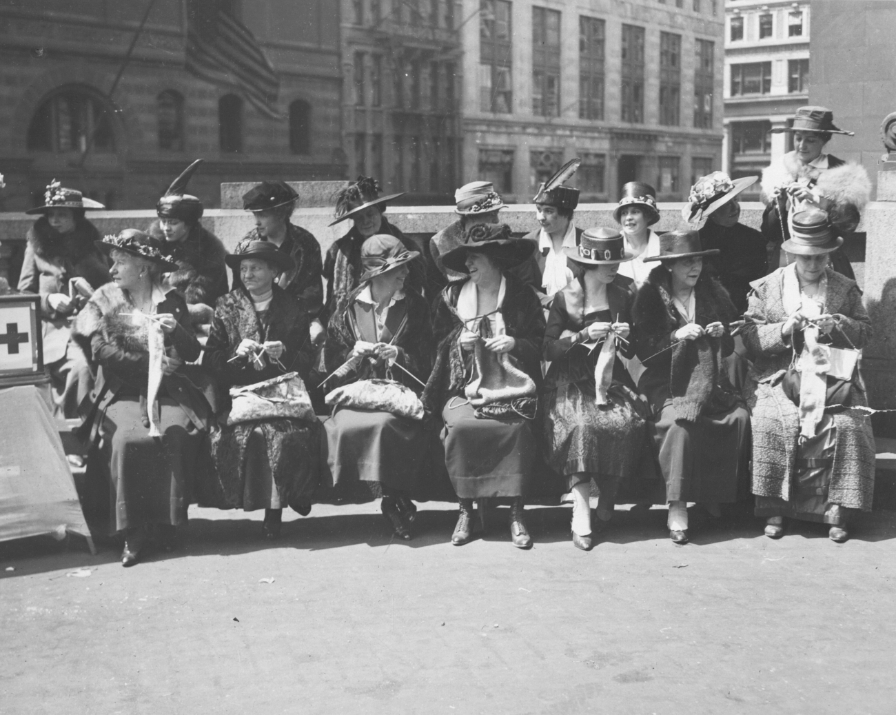 Group of Women Knitting During WWII NYC