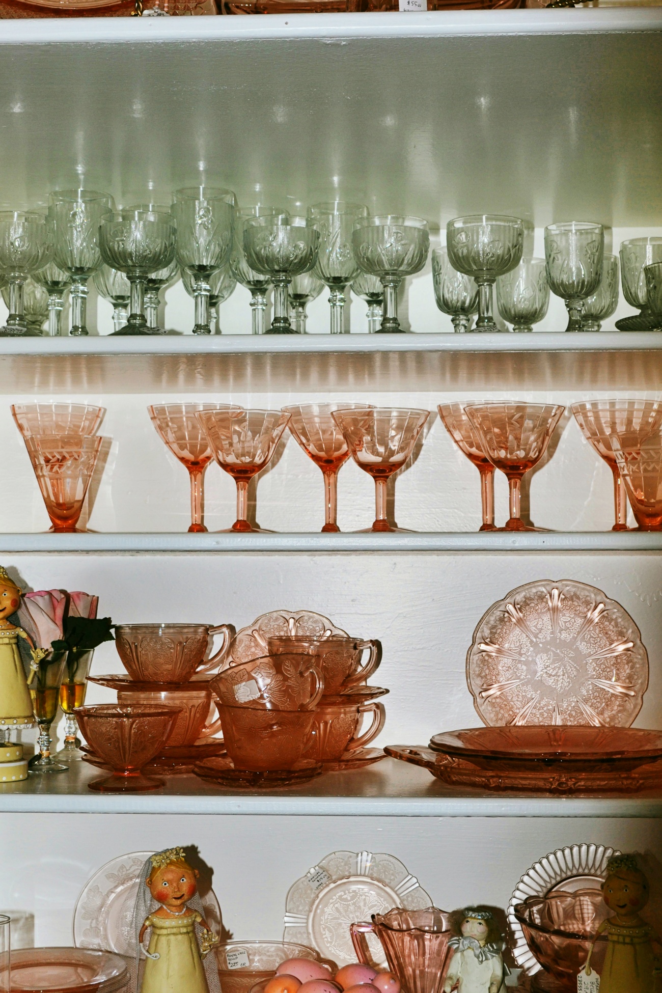 Depression Glass on Shelves