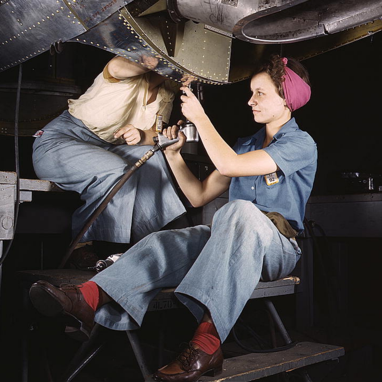 Women in Jeans Working in Factory During WWII