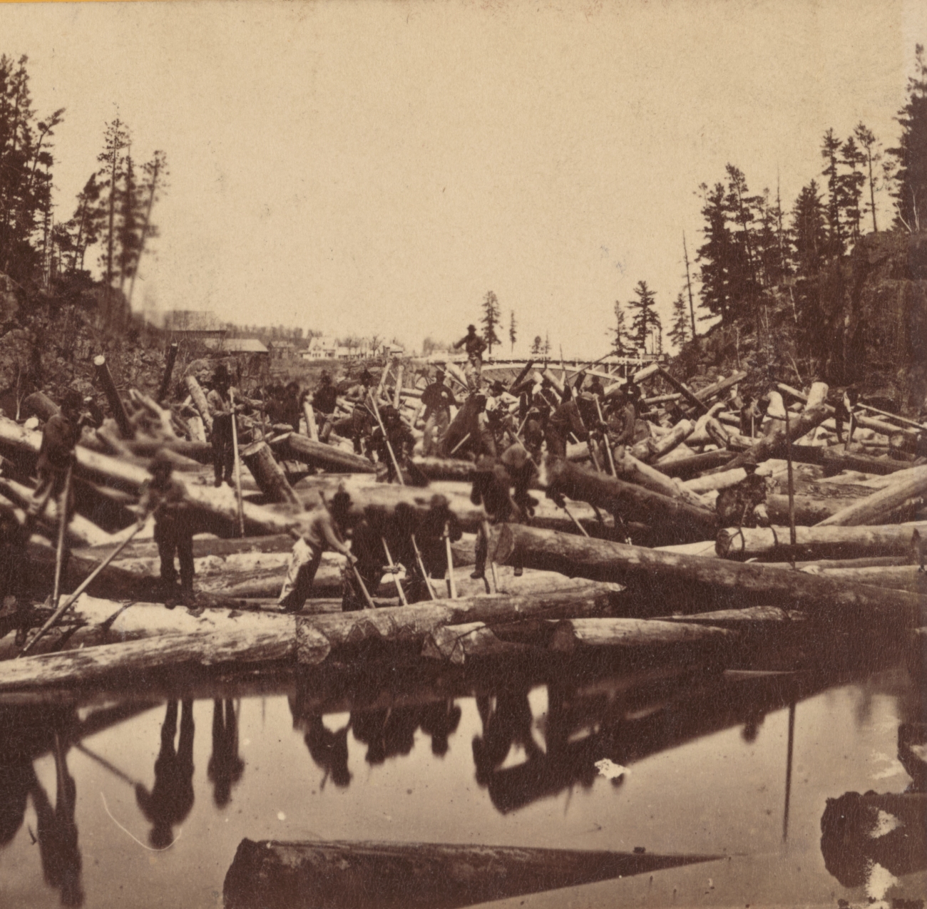 Rolling Logs on the River in Minnesota 1860s