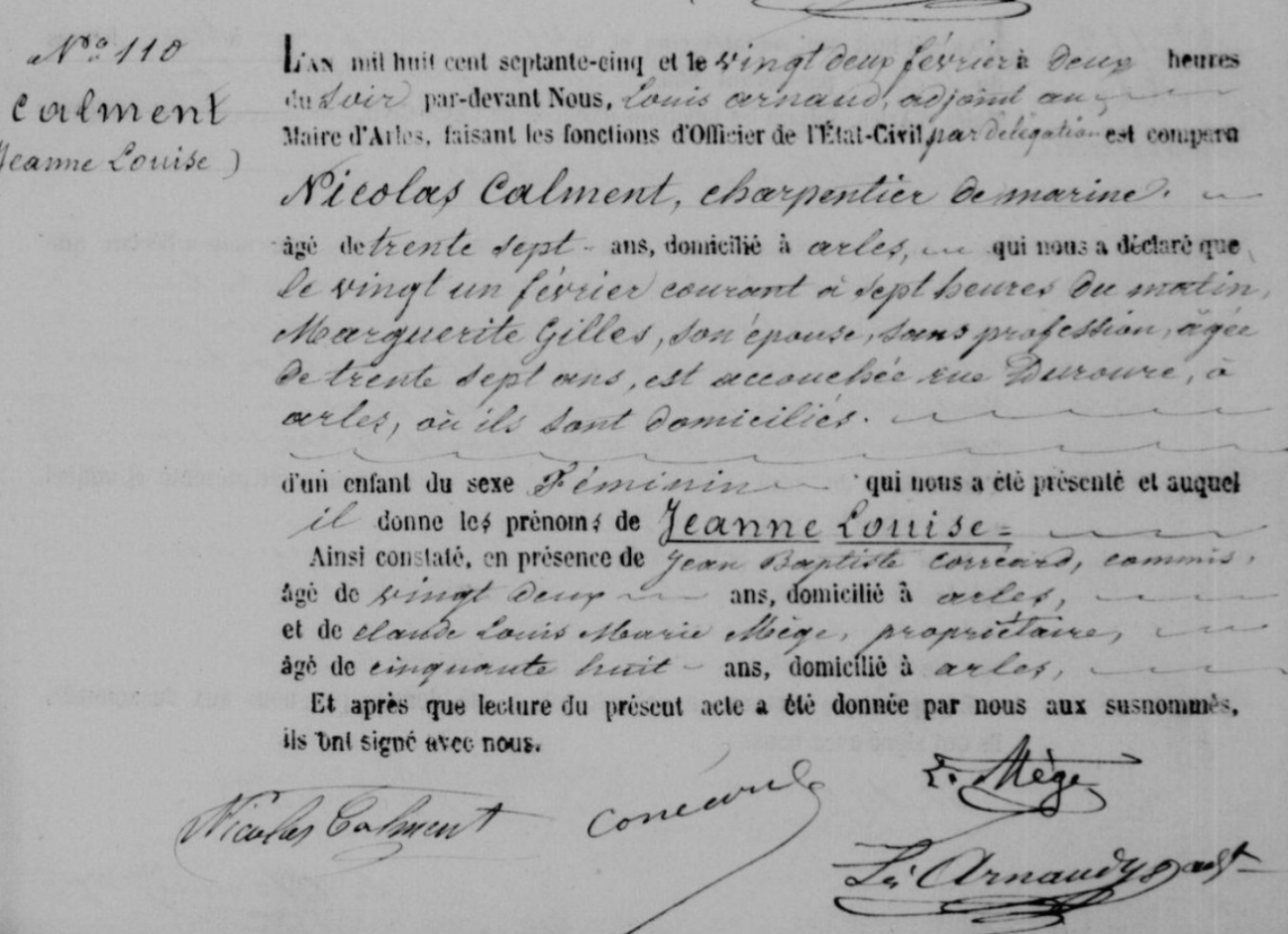 Jeanne Calment Birth Account 1875