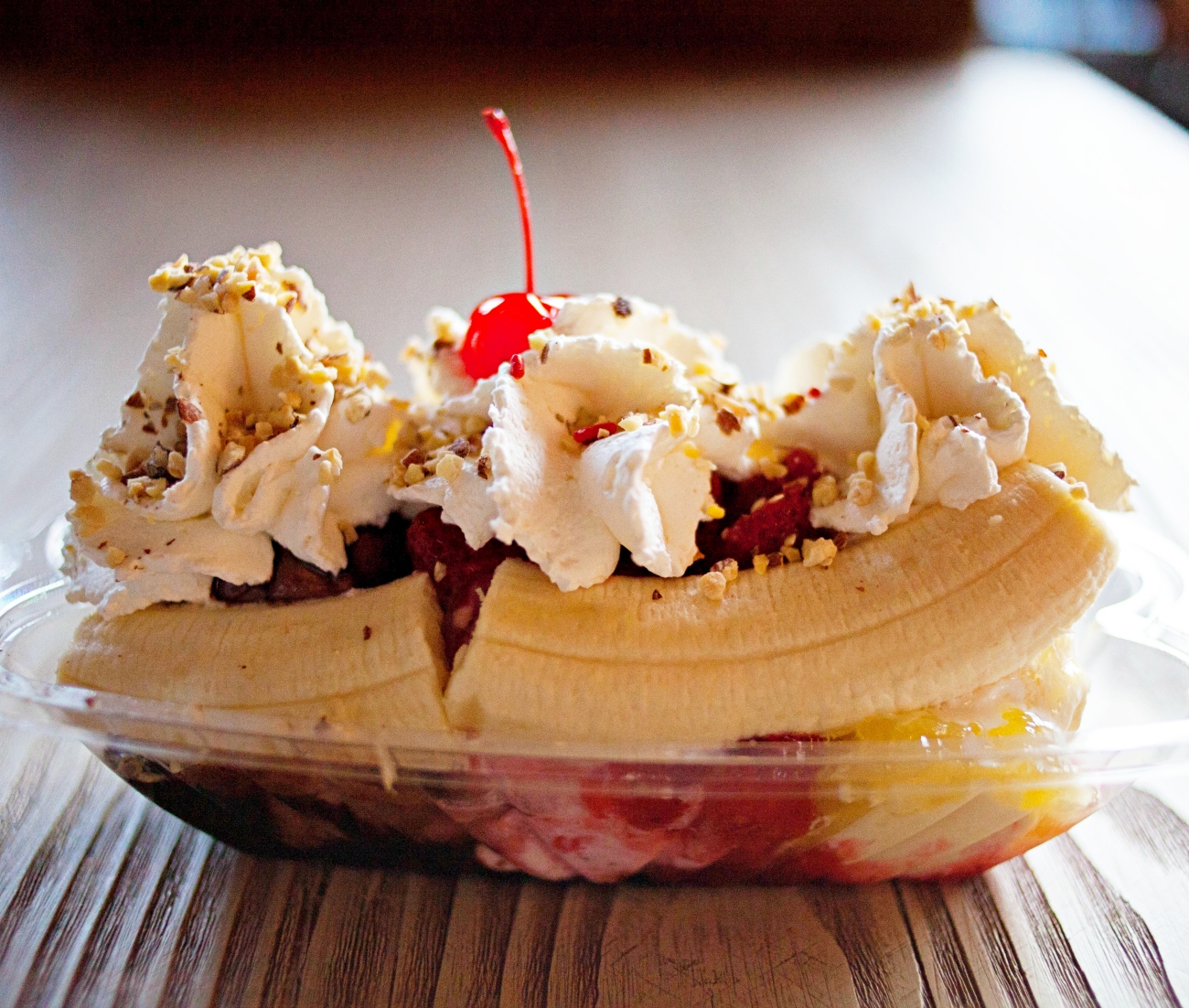 Banana Split on Wood Table