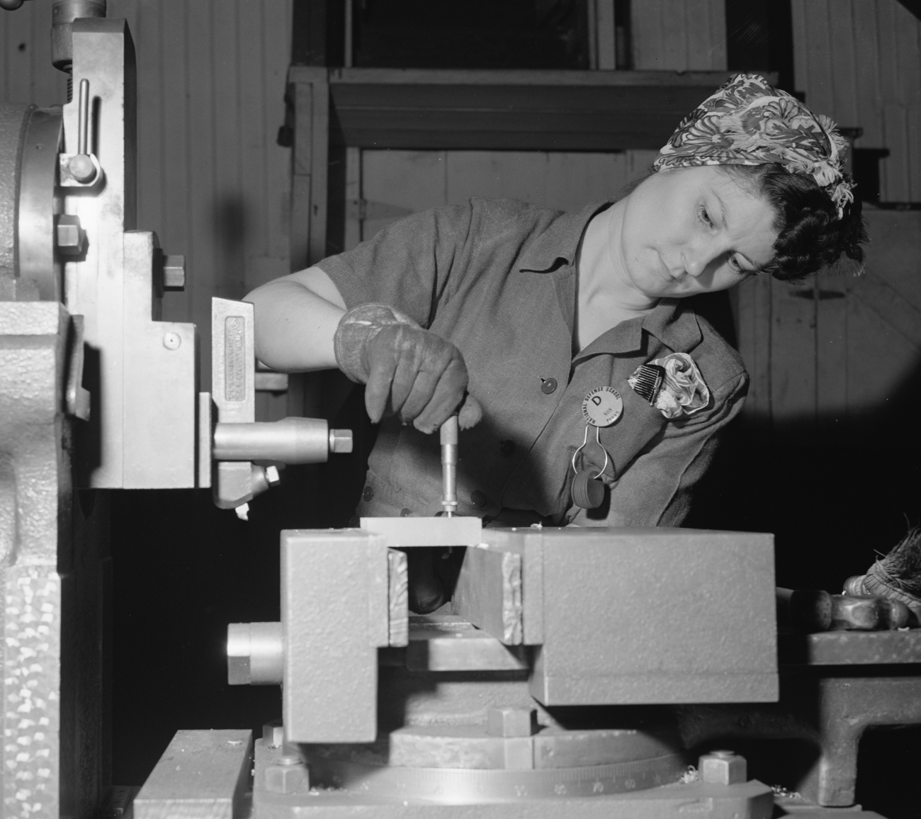 Female Machinist at Lathe During WWII